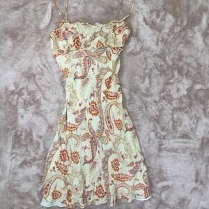Y2K Express 100% silk paisley slip midi dress empire waist soft yellow